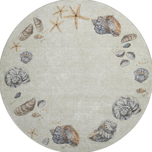 HomeRoots 8' Washable Linen Ivory & Beige Geometric Round Rug – Stain Resistant, UV Protected, Family-Friendly! 646052