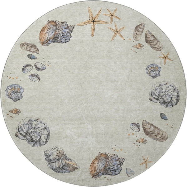 HomeRoots 8' Washable Linen Ivory & Beige Geometric Round Rug – Stain Resistant, UV Protected, Family-Friendly! 646052