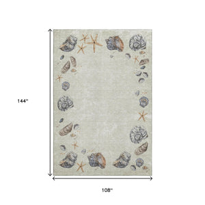 HomeRoots 9' X 12' Linen Ivory & Beige Geometric Area Rug - Washable, UV Protected, Perfect for Busy Homes! 646054