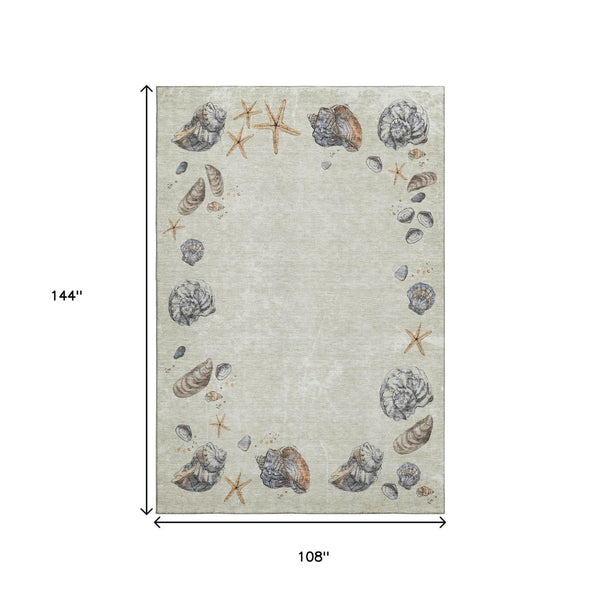 HomeRoots 9' X 12' Linen Ivory & Beige Geometric Area Rug - Washable, UV Protected, Perfect for Busy Homes! 646054