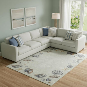 HomeRoots 10' X 14' Linen Ivory & Beige Geometric Washable Area Rug - UV Protected, Durable & Stylish Comfort 646055