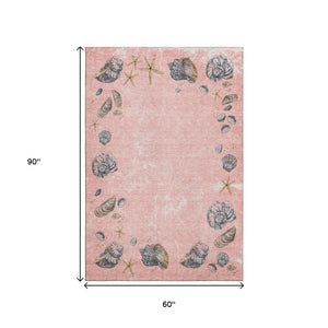 HomeRoots 5' X 8' Stylish Peach, Gray & Ivory Geometric Area Rug - Washable, UV Protected, Ideal for Busy Homes! 646057