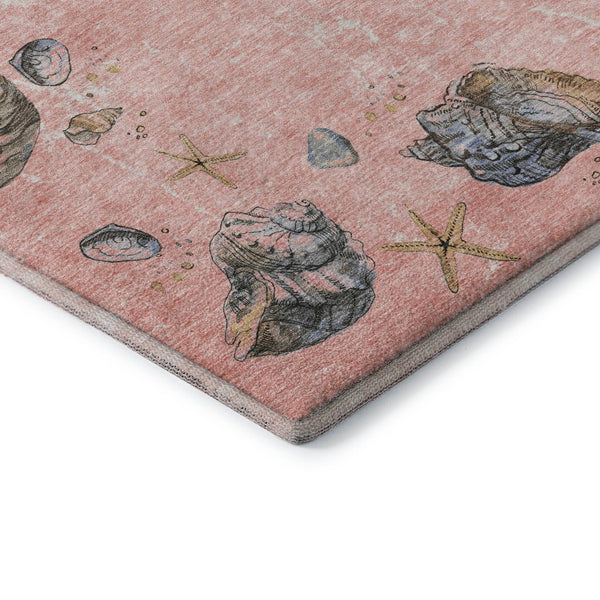 HomeRoots 8' Stylish Peach Gray Ivory Geometric Round Rug - Washable, UV Protected, Perfect for High-Traffic Areas! 646058