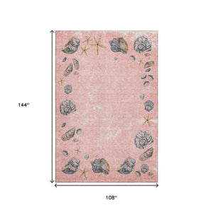 HomeRoots 9' X 12' Coastal-Inspired Peach Gray & Ivory Geometric Washable Area Rug with UV Protection 646060