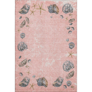 HomeRoots 9' X 12' Coastal-Inspired Peach Gray & Ivory Geometric Washable Area Rug with UV Protection 646060