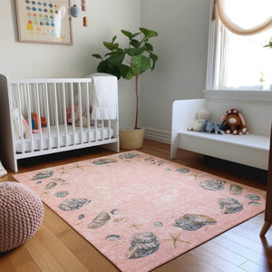 HomeRoots 10' X 14' Coastal-Inspired Peach Gray Ivory Geometric Area Rug - Washable, UV-Protected & Stain-Resistant 646061