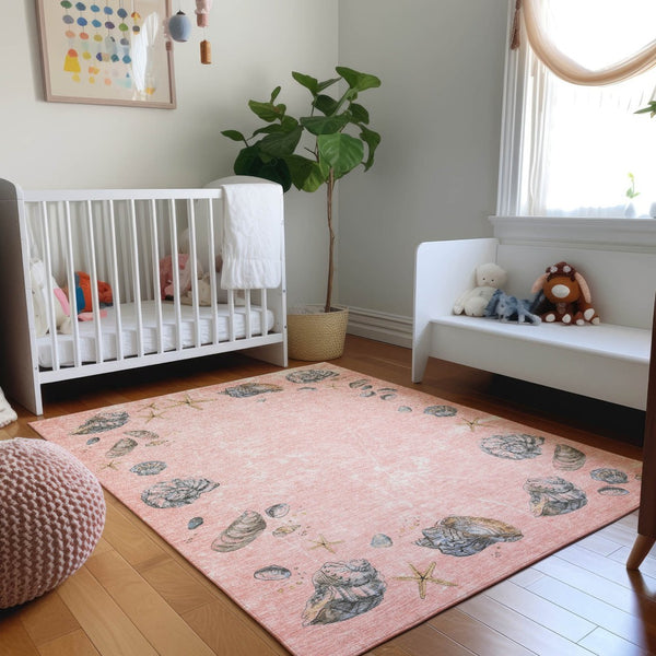 HomeRoots 10' X 14' Coastal-Inspired Peach Gray Ivory Geometric Area Rug - Washable, UV-Protected & Stain-Resistant 646061