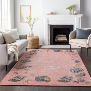 HomeRoots 10' X 14' Coastal-Inspired Peach Gray Ivory Geometric Area Rug - Washable, UV-Protected & Stain-Resistant 646061
