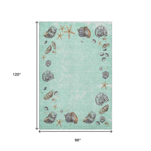 HomeRoots 8' X 10' Coastal Geometric Washable Area Rug – UV Protected, Stain Resistant, Perfect for Busy Homes! 646065