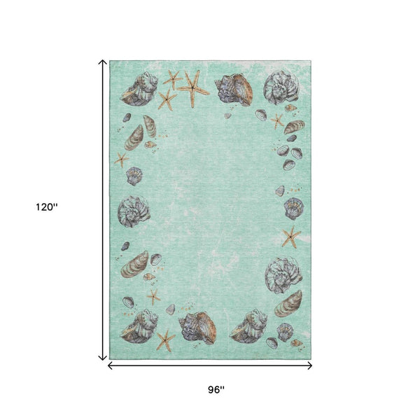 HomeRoots 8' X 10' Coastal Geometric Washable Area Rug – UV Protected, Stain Resistant, Perfect for Busy Homes! 646065