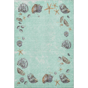 HomeRoots 9' Geometric Washable Area Rug in Green, Light Blue & Beige - UV Protected for High-Traffic Spaces 646066