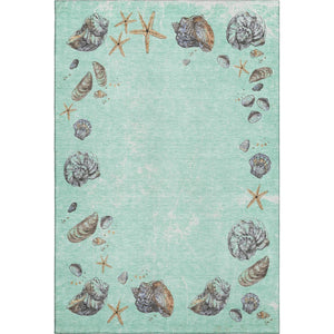 HomeRoots 10' Coastal Geometric Washable Area Rug in Green, Light Blue & Beige - UV Protected & Durable Design 646067