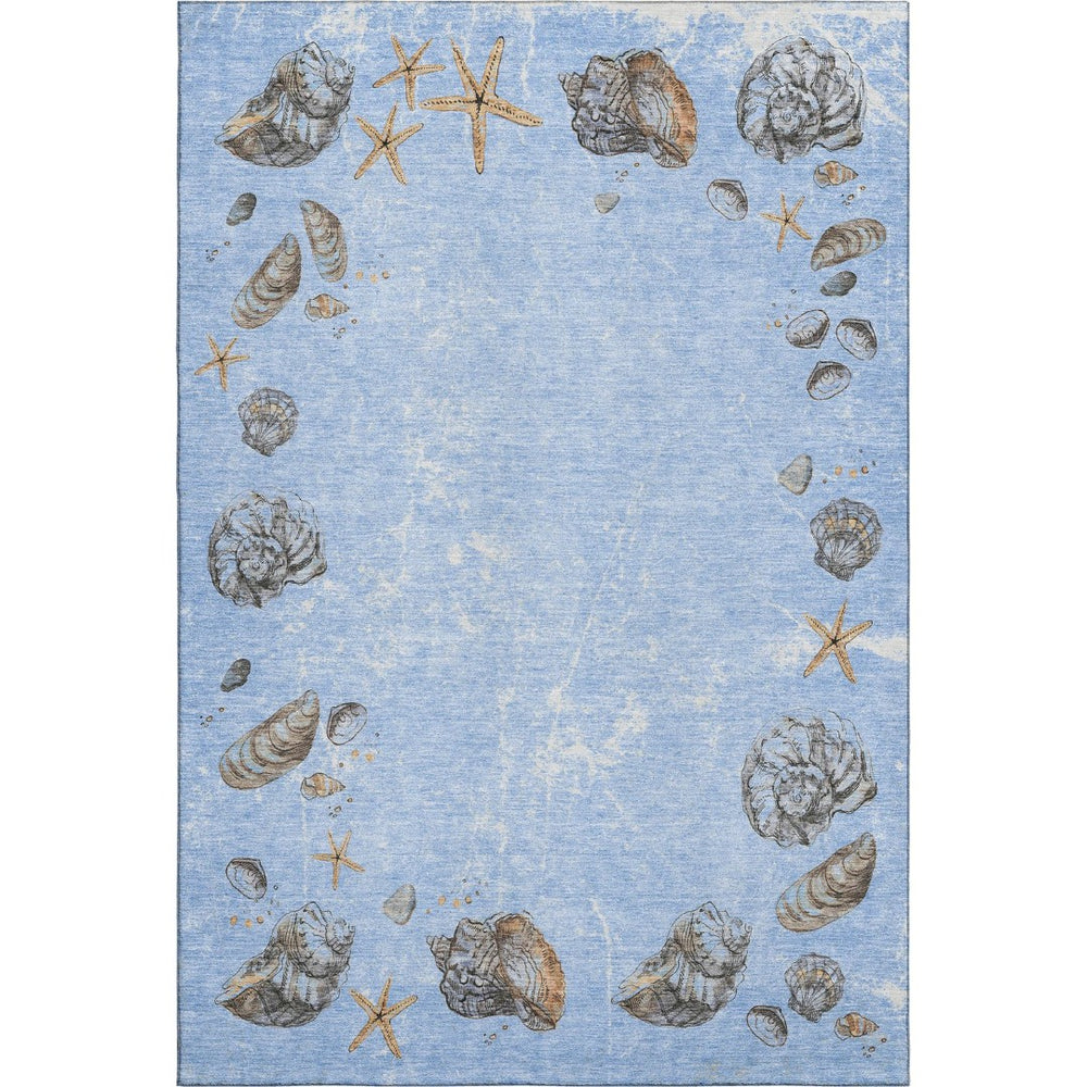HomeRoots 5' X 8' Geometric Washable Area Rug in Blue, Brown & Ivory - Durable, Stain-Resistant, UV Protected! 646069