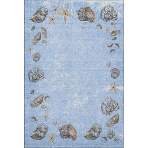 HomeRoots 5' X 8' Geometric Washable Area Rug in Blue, Brown & Ivory - Durable, Stain-Resistant, UV Protected! 646069