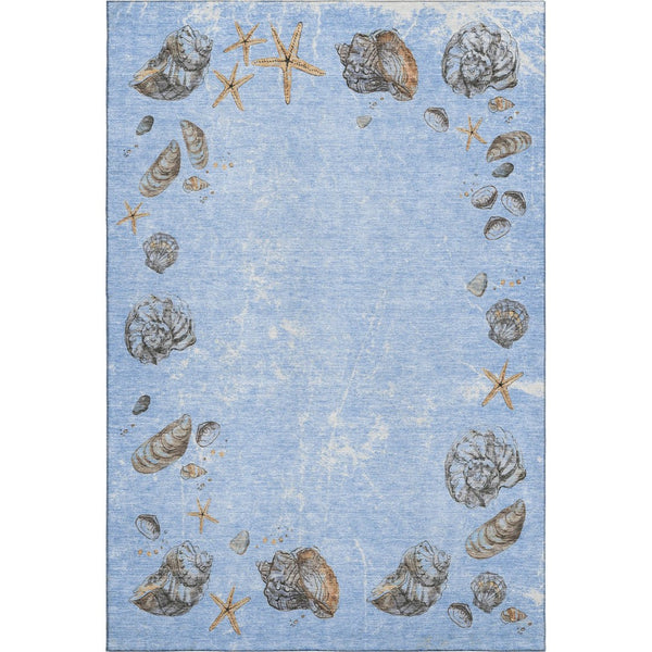 HomeRoots 5' X 8' Geometric Washable Area Rug in Blue, Brown & Ivory - Durable, Stain-Resistant, UV Protected! 646069