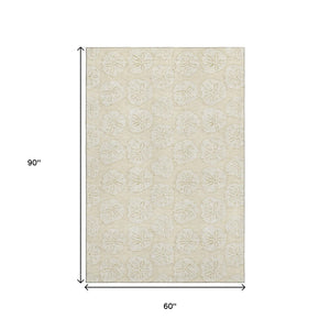 HomeRoots 5' X 8' Coastal Sand & Ivory Geometric Area Rug – Washable, UV Protected, Perfect for Busy Homes! 646075