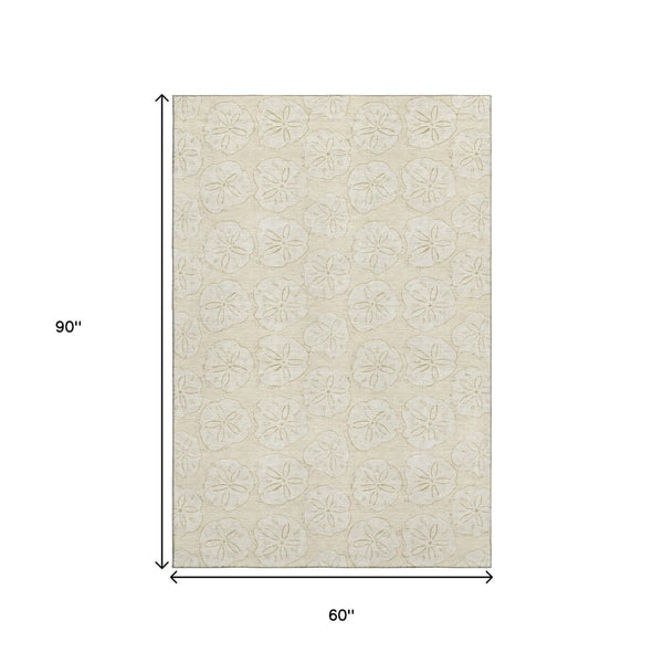 HomeRoots 5' X 8' Coastal Sand & Ivory Geometric Area Rug – Washable, UV Protected, Perfect for Busy Homes! 646075
