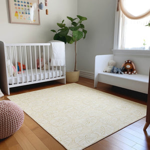 HomeRoots 5' X 8' Coastal Sand & Ivory Geometric Area Rug – Washable, UV Protected, Perfect for Busy Homes! 646075