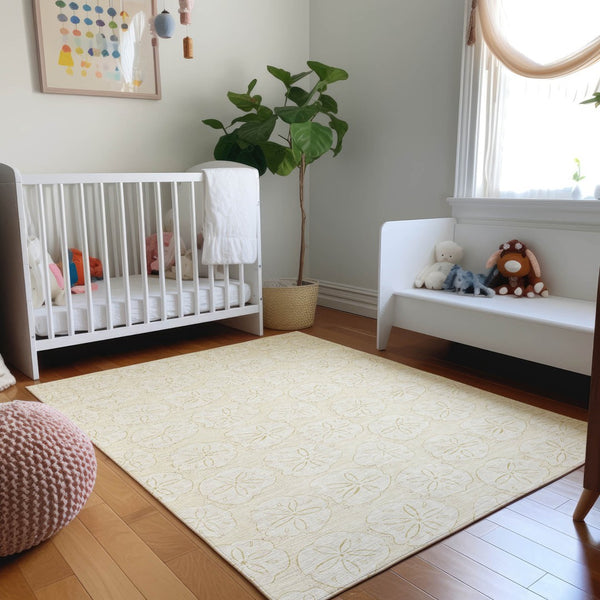 HomeRoots 5' X 8' Coastal Sand & Ivory Geometric Area Rug – Washable, UV Protected, Perfect for Busy Homes! 646075
