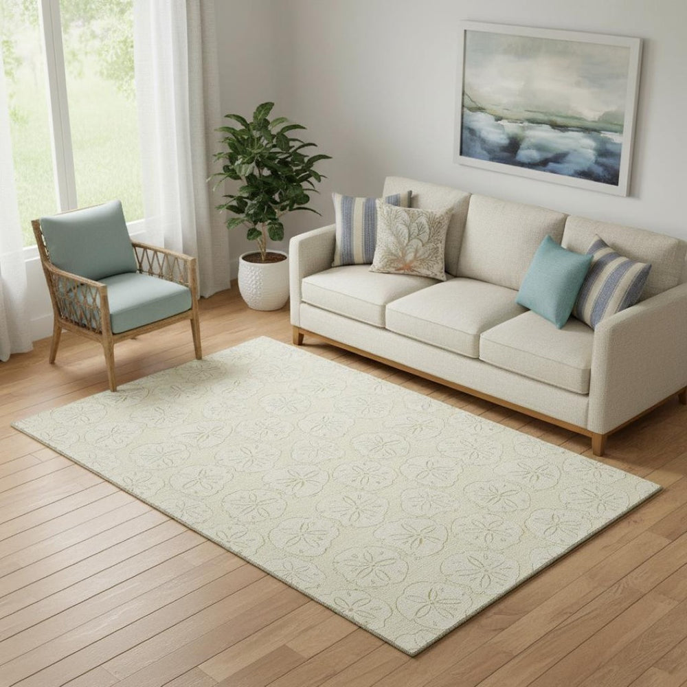 HomeRoots 5' X 8' Coastal Sand & Ivory Geometric Area Rug – Washable, UV Protected, Perfect for Busy Homes! 646075