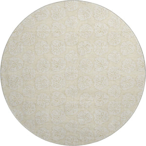 HomeRoots 8' Washable Round Rug with Sand and Ivory Geometric Design - UV Protected, Pet-Friendly & Durable! 646076