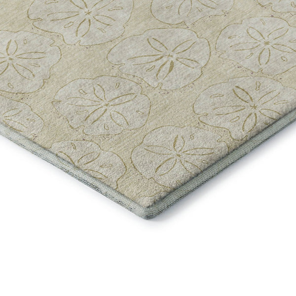 HomeRoots 8' Washable Round Rug with Sand and Ivory Geometric Design - UV Protected, Pet-Friendly & Durable! 646076