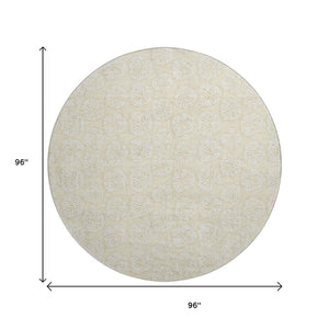 HomeRoots 8' Washable Round Rug with Sand and Ivory Geometric Design - UV Protected, Pet-Friendly & Durable! 646076