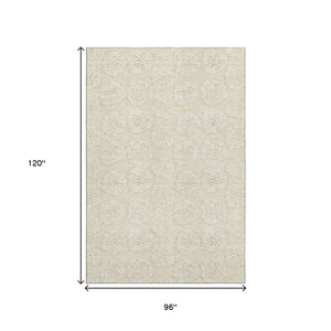 HomeRoots 8' X 10' Stylish Sand & Ivory Geometric Area Rug - Washable, UV-Protected, Perfect for High-Traffic Spaces 646077