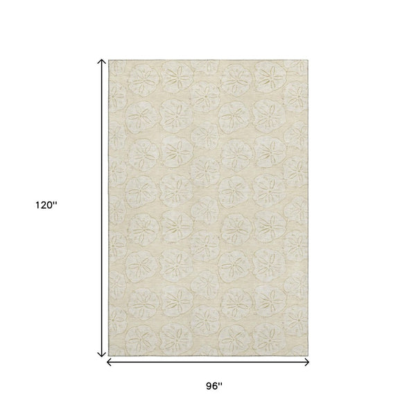 HomeRoots 8' X 10' Stylish Sand & Ivory Geometric Area Rug - Washable, UV-Protected, Perfect for High-Traffic Spaces 646077