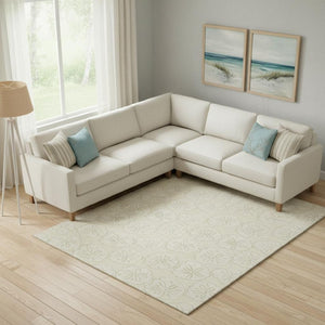HomeRoots 8' X 10' Stylish Sand & Ivory Geometric Area Rug - Washable, UV-Protected, Perfect for High-Traffic Spaces 646077