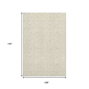 HomeRoots 9' X 12' Coastal Sand & Ivory Geometric Area Rug - Washable, UV Protected, Stain Resistant Design 646078
