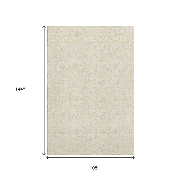 HomeRoots 9' X 12' Coastal Sand & Ivory Geometric Area Rug - Washable, UV Protected, Stain Resistant Design 646078