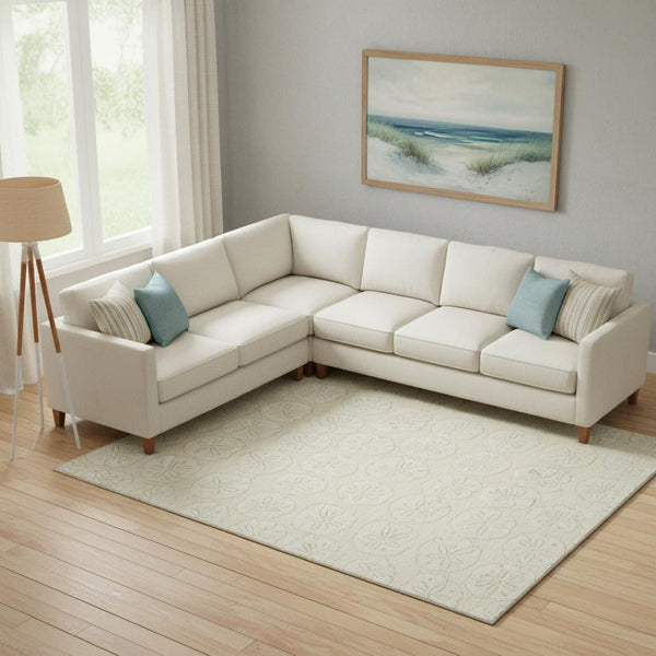 HomeRoots 9' X 12' Coastal Sand & Ivory Geometric Area Rug - Washable, UV Protected, Stain Resistant Design 646078
