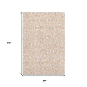HomeRoots 5' Stylish Apricot & Ivory Geometric Area Rug – Washable, UV Protected, Stain Resistant for Homes 646081
