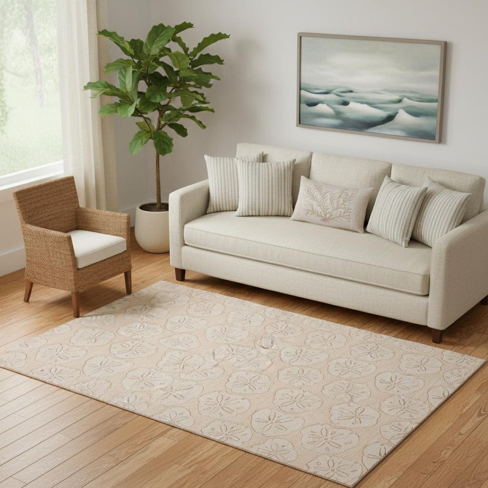 HomeRoots 5' Stylish Apricot & Ivory Geometric Area Rug – Washable, UV Protected, Stain Resistant for Homes 646081