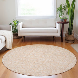 HomeRoots 8' Apricot and Ivory Geometric Round Rug - Washable, UV Protected, Stain-Resistant for Busy Homes 646082