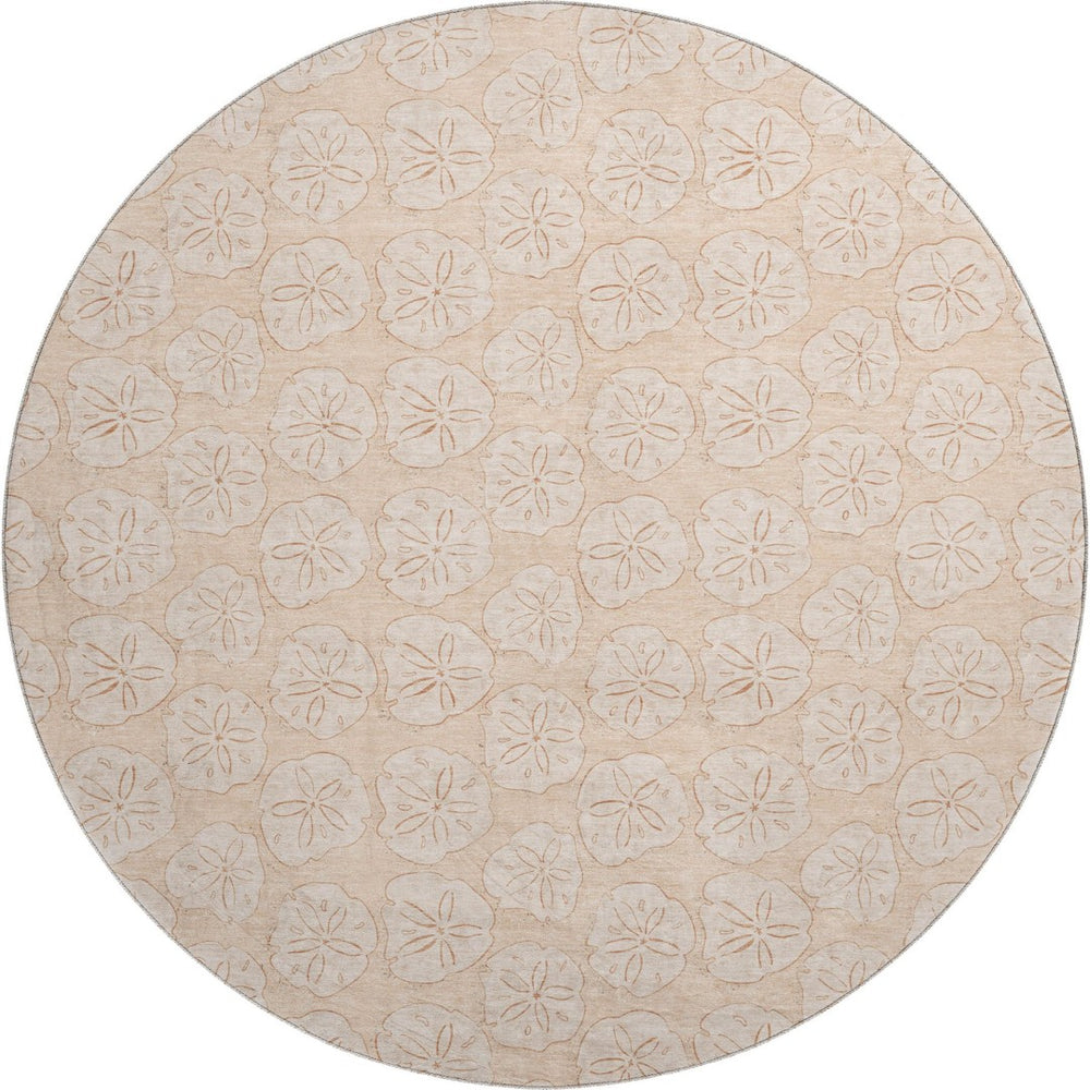 HomeRoots 8' Apricot and Ivory Geometric Round Rug - Washable, UV Protected, Stain-Resistant for Busy Homes 646082