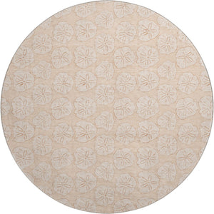 HomeRoots 8' Apricot and Ivory Geometric Round Rug - Washable, UV Protected, Stain-Resistant for Busy Homes 646082