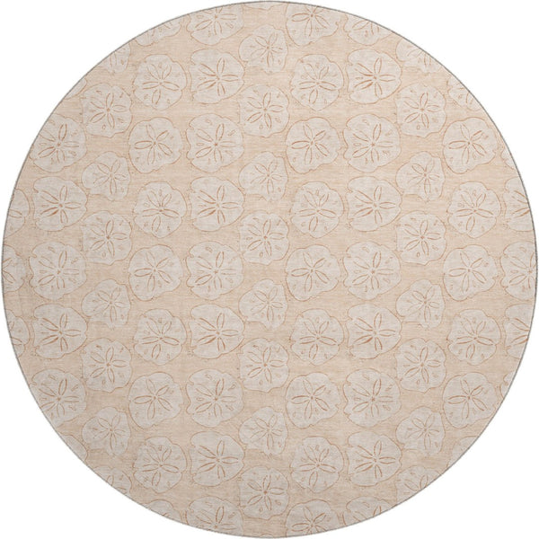 HomeRoots 8' Apricot and Ivory Geometric Round Rug - Washable, UV Protected, Stain-Resistant for Busy Homes 646082