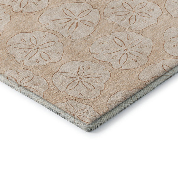 HomeRoots 8' Apricot and Ivory Geometric Round Rug - Washable, UV Protected, Stain-Resistant for Busy Homes 646082