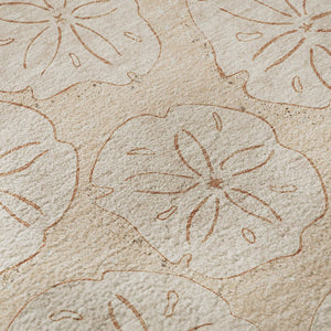 HomeRoots 8' Apricot and Ivory Geometric Round Rug - Washable, UV Protected, Stain-Resistant for Busy Homes 646082