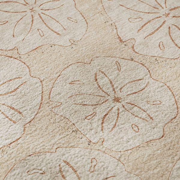 HomeRoots 8' Apricot and Ivory Geometric Round Rug - Washable, UV Protected, Stain-Resistant for Busy Homes 646082
