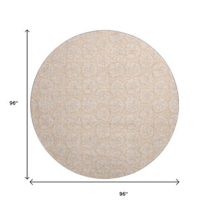HomeRoots 8' Apricot and Ivory Geometric Round Rug - Washable, UV Protected, Stain-Resistant for Busy Homes 646082