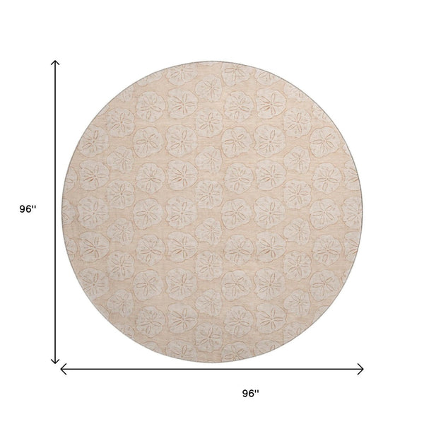 HomeRoots 8' Apricot and Ivory Geometric Round Rug - Washable, UV Protected, Stain-Resistant for Busy Homes 646082
