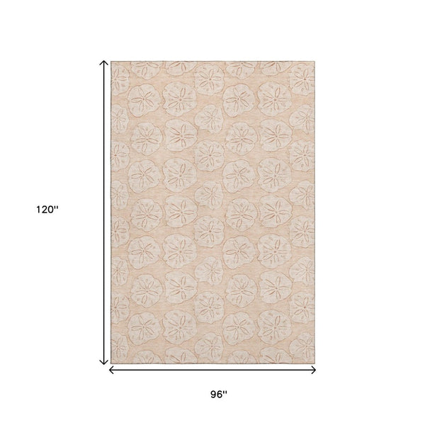 HomeRoots 8' X 10' Apricot & Ivory Geometric Area Rug - Washable, UV-Protected, Stain-Resistant, Kid & Pet-Friendly 646083