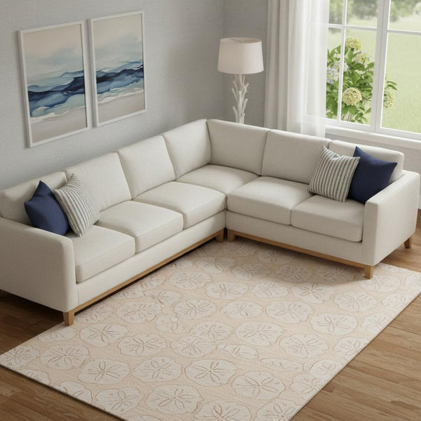 HomeRoots 8' X 10' Apricot & Ivory Geometric Area Rug - Washable, UV-Protected, Stain-Resistant, Kid & Pet-Friendly 646083