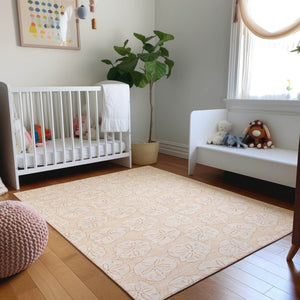 HomeRoots 9' X 12' Apricot & Ivory Geometric Area Rug - UV Protected, Washable, Perfect for Busy Homes! 646084