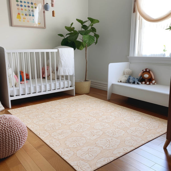 HomeRoots 9' X 12' Apricot & Ivory Geometric Area Rug - UV Protected, Washable, Perfect for Busy Homes! 646084