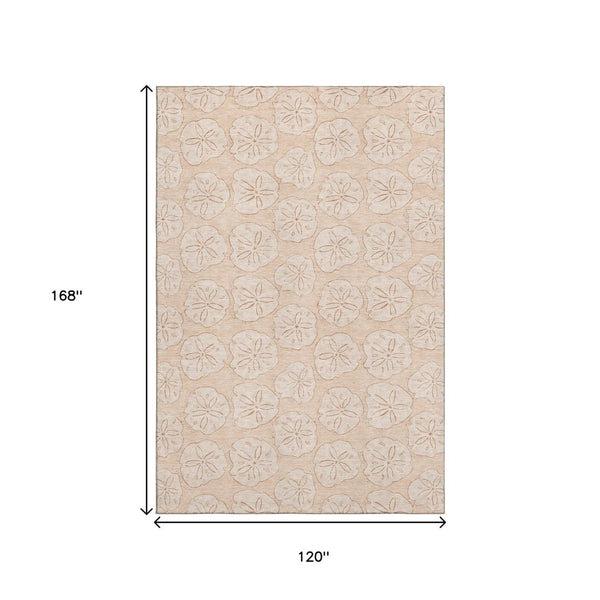 HomeRoots 10' Apricot and Ivory Geometric Area Rug - Washable, Stain Resistant, UV Protected for Modern Spaces 646085