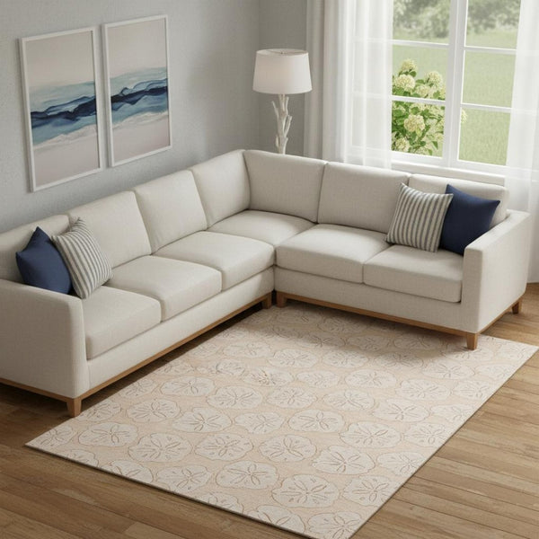 HomeRoots 10' Apricot and Ivory Geometric Area Rug - Washable, Stain Resistant, UV Protected for Modern Spaces 646085